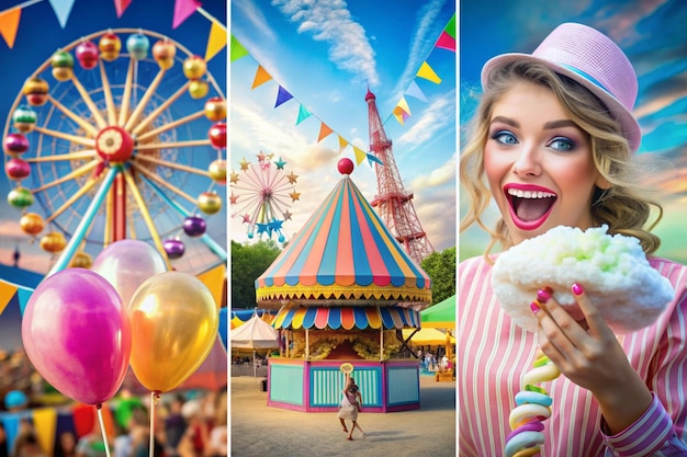 Photo a girl in a striped top hat is eating a banana