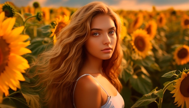 A girl in a sunflower field