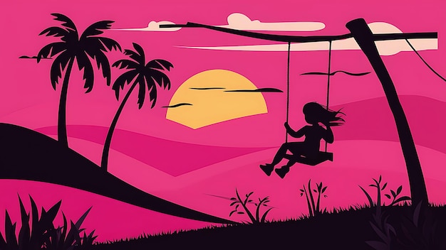 girl on swing landscape vector illustratopn