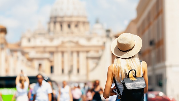 Girl tourist exploring new city