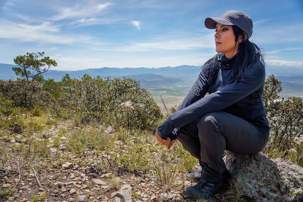 Girl travel in mountains alone