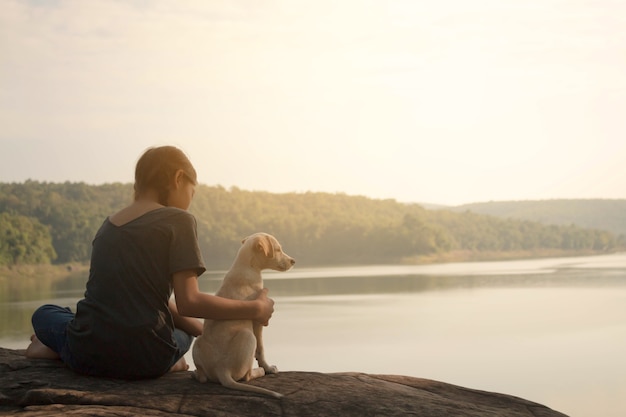 Girl travel with dog