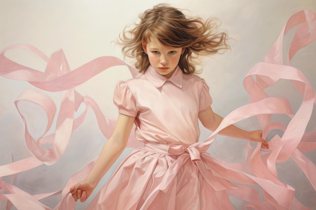 A girl twirling with a pink ribbon pink life