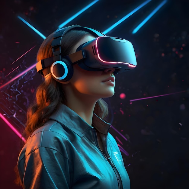 Girl VR and mockup for gaming web and technology with studio background space