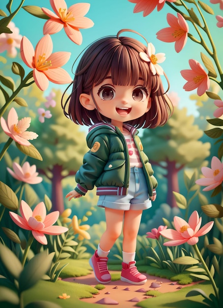 a girl walk in forest