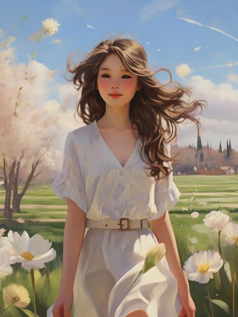 A girl walks in the spring afternoon air