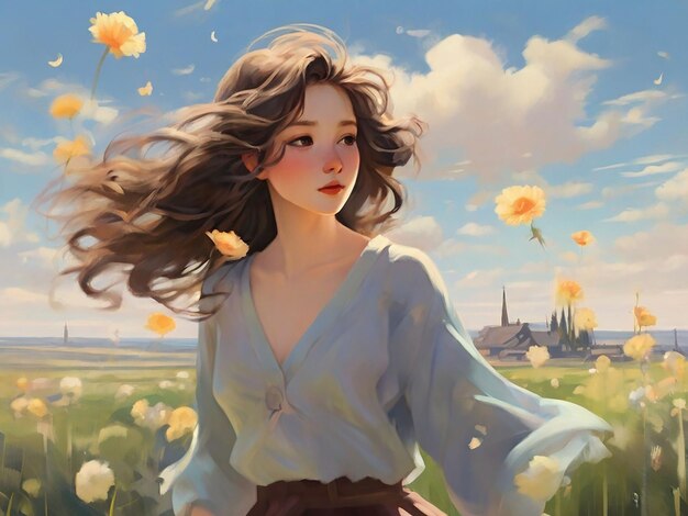 A girl walks in the spring afternoon air