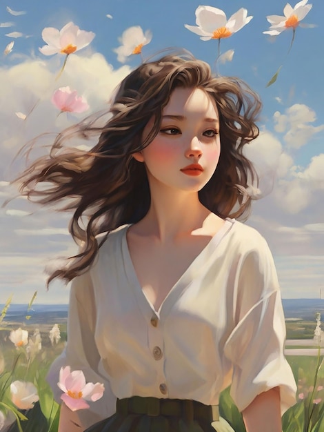 A girl walks in the spring afternoon air