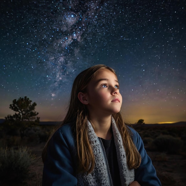 Photo girl watching the stars in night sky