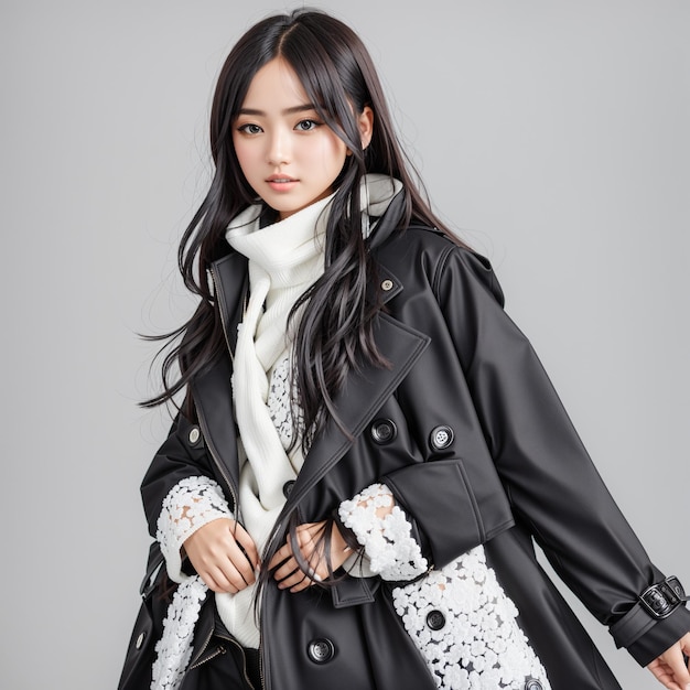 Girl wearing black coat image ai genrated