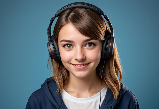 Photo a girl wearing a blue hoodie with a white shirt that says quot the word quot on it