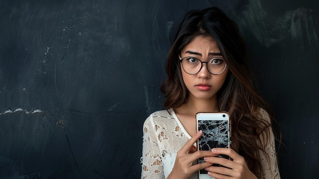 a girl wearing glasses and a white dress holding a phone