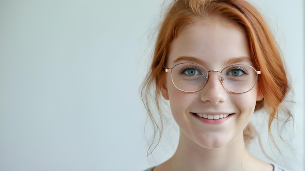 a girl wearing glasses with a red hair and a blue eyeshadow