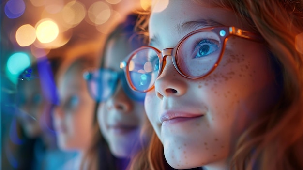 Photo a girl wearing glasses with the words quot fron quot on them