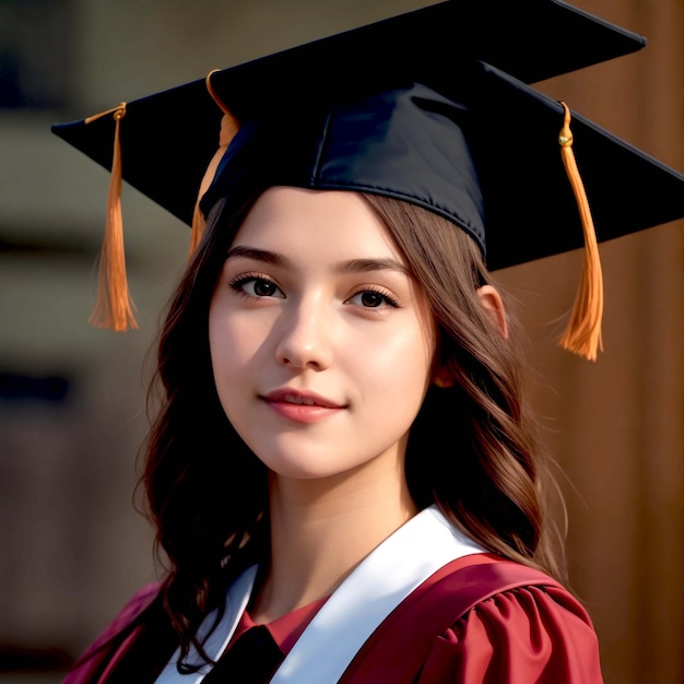 a girl wearing a graduation cap and gown with a tassel on the top