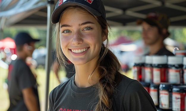 a girl wearing a hat that says video game on it