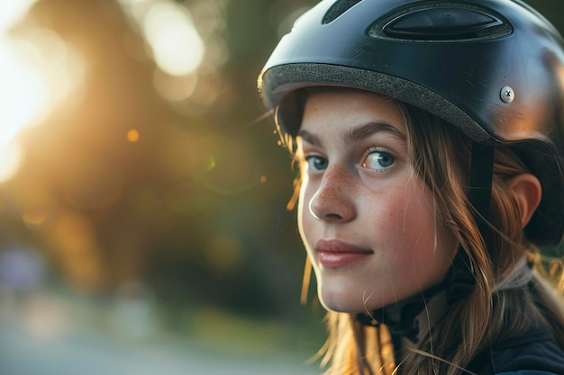 A girl wearing a helmet