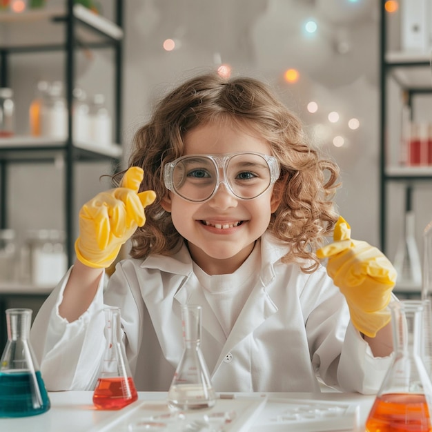 Photo a girl wearing a lab coat is holding a test tube with the word test in it