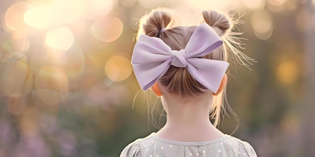 Photo girl wearing a purple bow hair accessory against bokeh background exudes playful vibe concept fashion photography hair accessories playful poses bokeh backgrounds vibrant colors