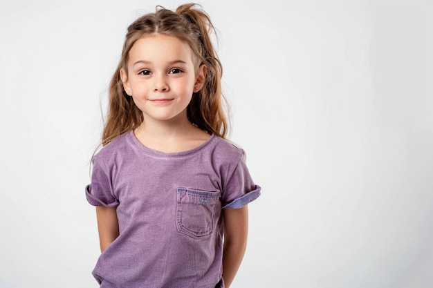 Photo a girl wearing a purple shirt that says  the word  on it