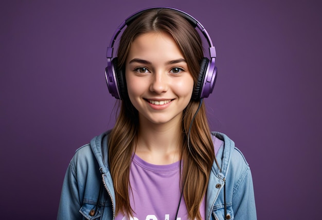 Photo a girl wearing a purple shirt with the word quot on it