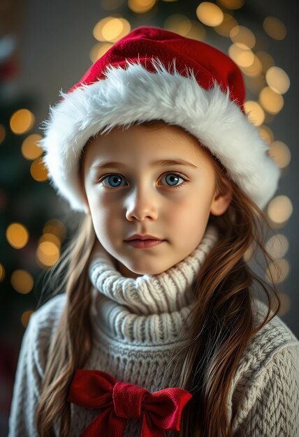 Photo a girl wearing a santa hat with the word quot on it