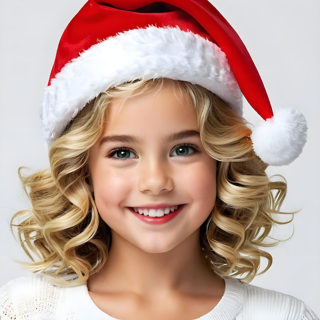 Photo a girl wearing a santa hat with the word santa on it