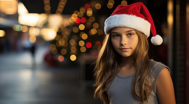 a girl wearing a santa hat