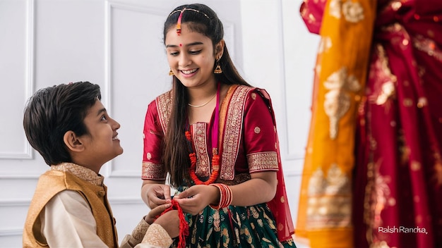 a girl wearing a sari is smiling with a man in a red sari