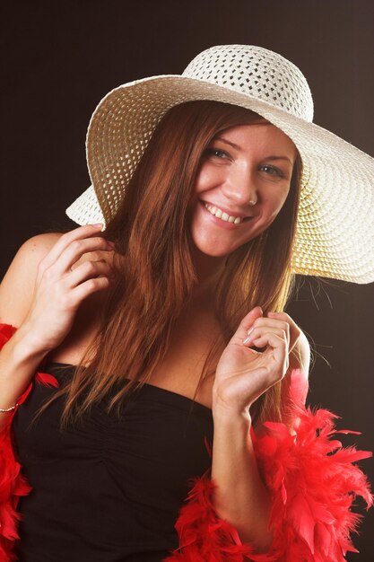 Girl wearing a white hat