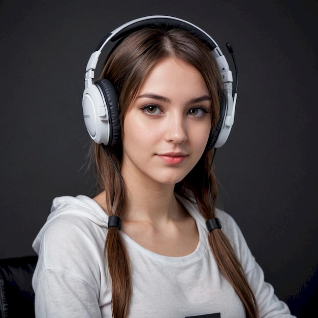 Photo a girl wearing a white shirt with a black letter on it