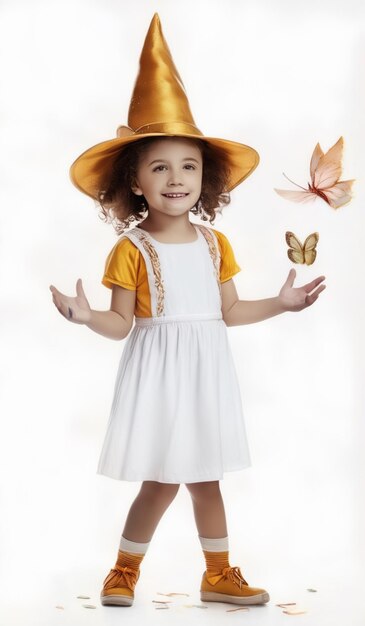 Photo a girl wearing a yellow hat with butterflies on it