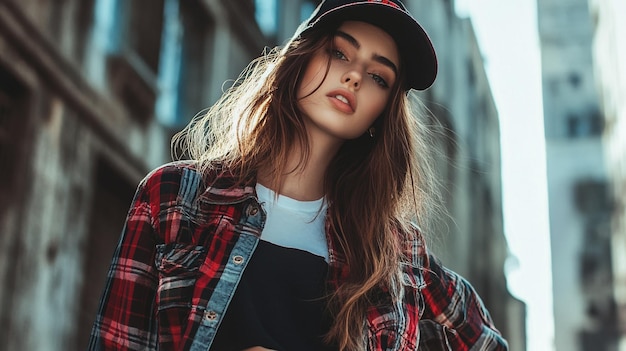 a girl wears a hat with a red and black hat