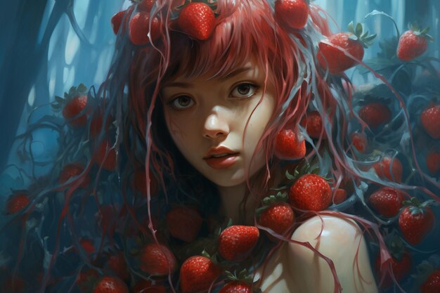 A girl who hunts strawberries