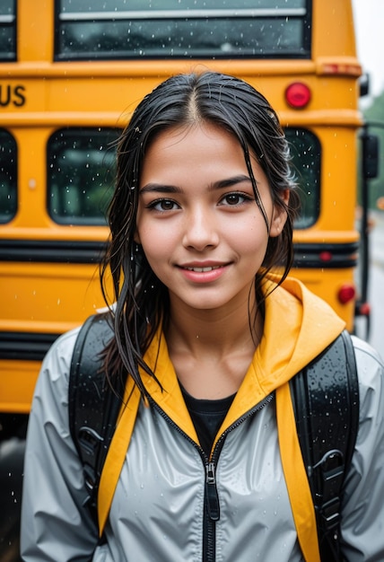 Photo a girl with a backpack on her shoulder