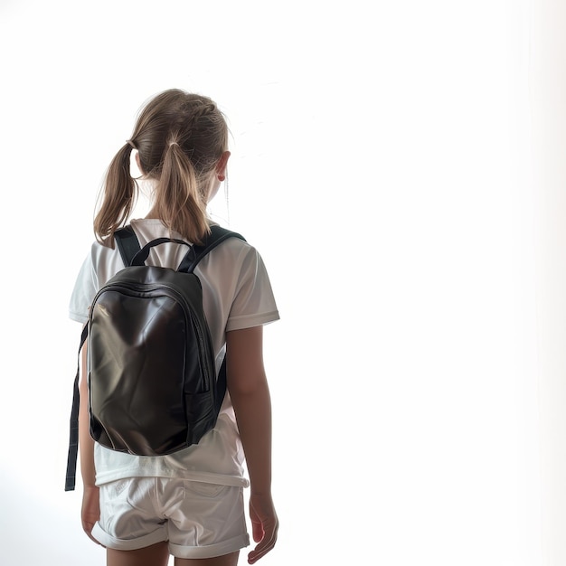 Photo a girl with a backpack that says  she is walking