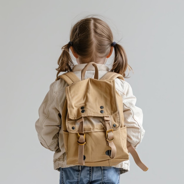 Photo a girl with a backpack that says  the word  on it