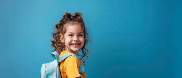 a girl with a backpack that says  the word  on it