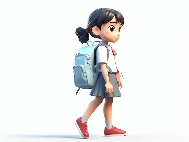 A girl with a backpack walks away from the camera.