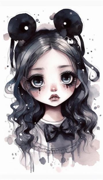 A girl with black hair and a bow on her head