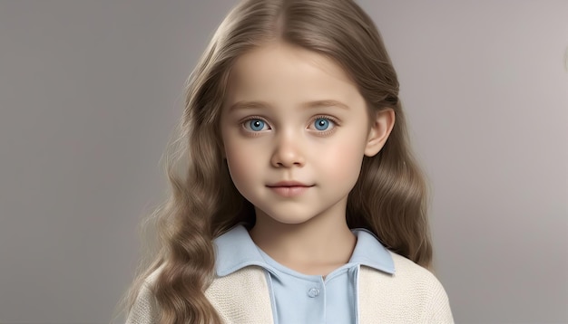 Girl with blue eyes Little girl Magical look Blank smooth background Selective focus AI generated