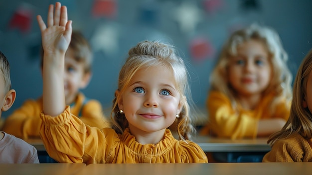 Photo a girl with a blue eyes and a yellow shirt that says quot the word quot on it