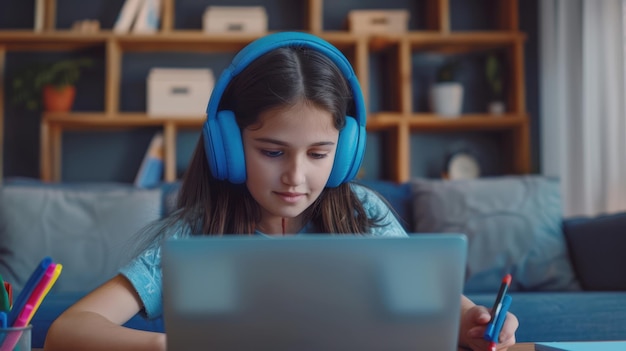 The girl with blue headphones