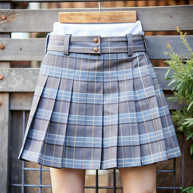 Photo a girl with a blue plaid skirt and a tag that says  im a