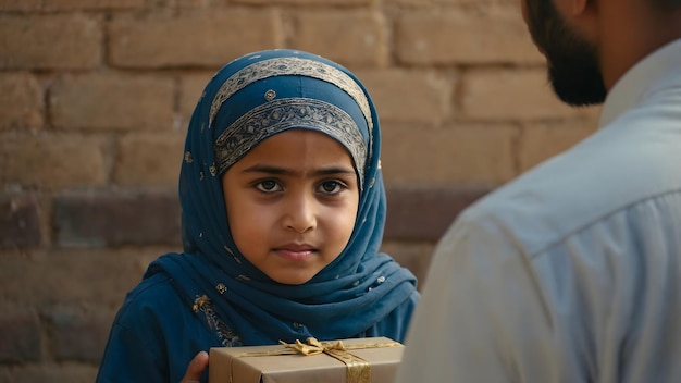 Photo a girl with a blue scarf that says quot the word quot on it