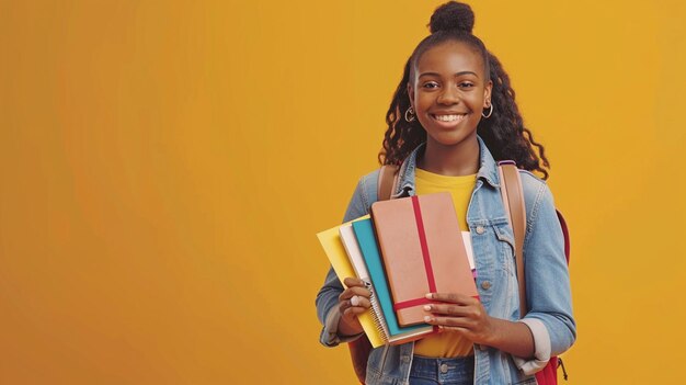 a girl with a book on her shoulder