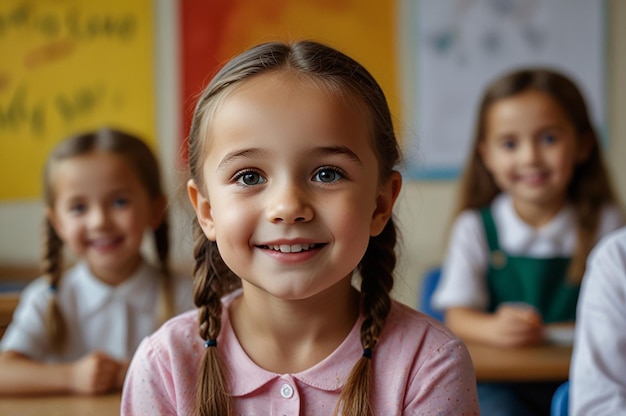 a girl with a braid in her hair is smiling