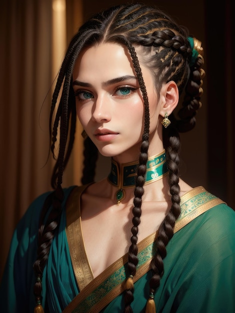 Girl with braids and blue eyes