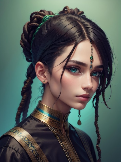 Girl with braids and blue eyes