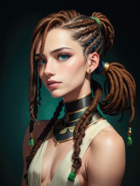 Girl with braids and blue eyes